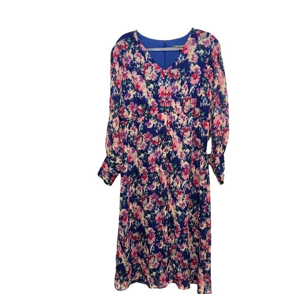 julia jordan Dresses & Skirts - Julia Jordan Dress Floral Chiffon Women Size 16 New NWT Blue Pink V-Neck Flirty